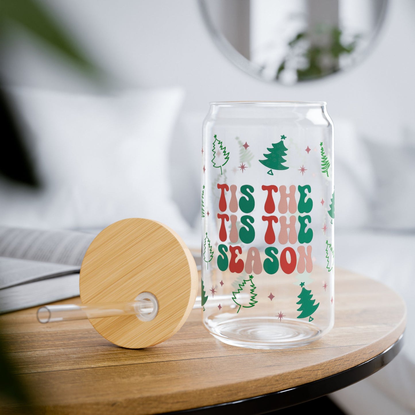 Holiday Sipper Glass 16oz – ‘Tis The Season Christmas Tree Design