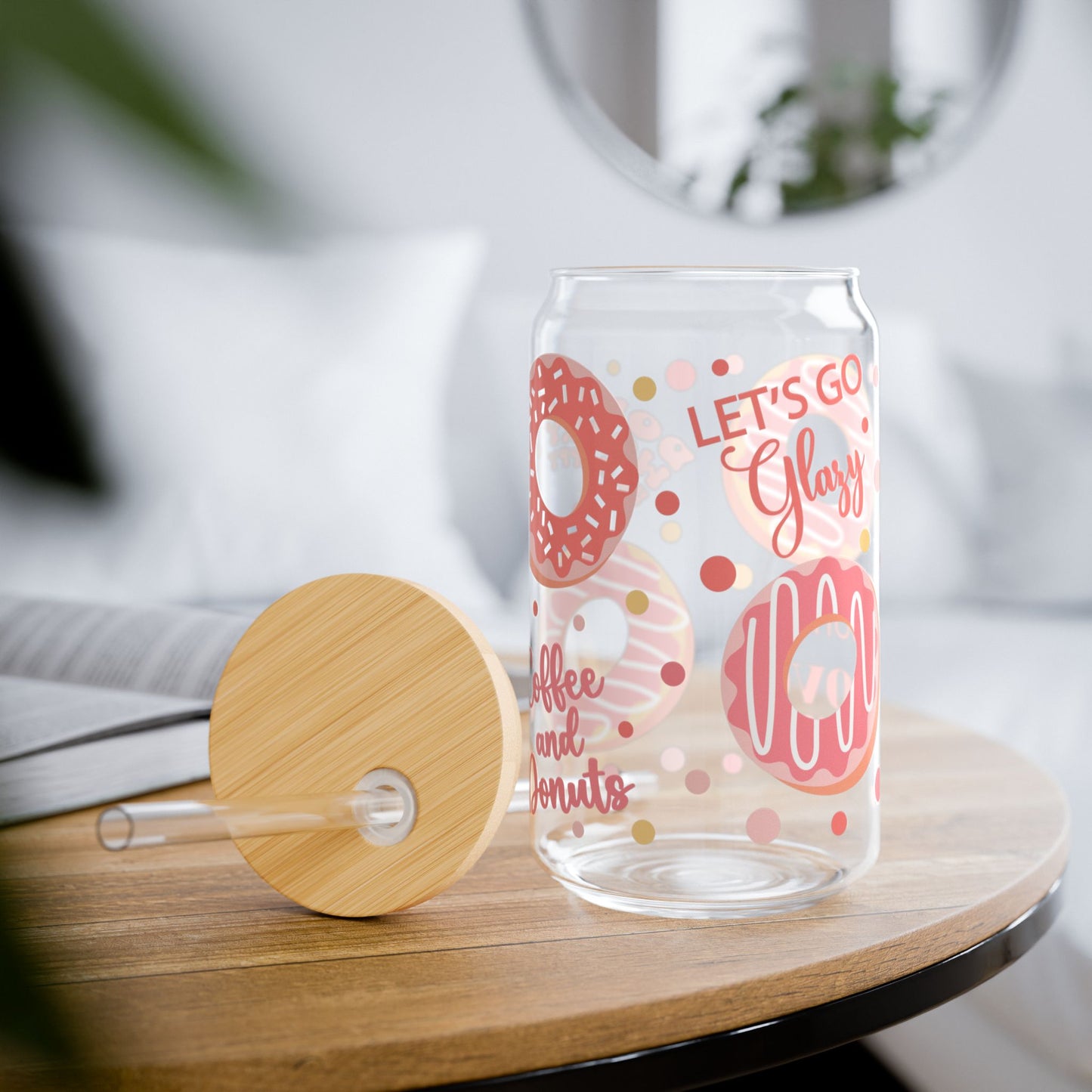 Donut & Coffee Sipper Glass - 16oz Cute Donut Patterned Straw Tumbler
