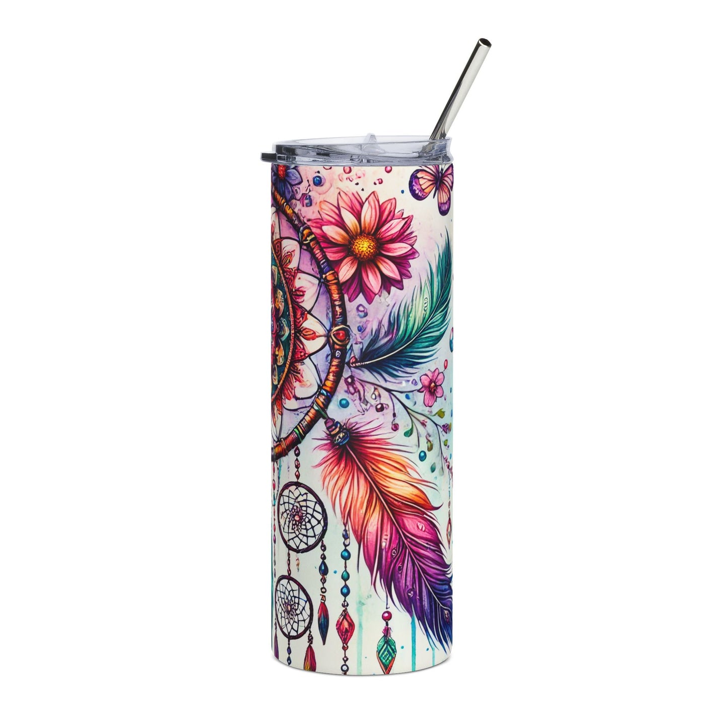 20oz Dreamcatcher Stainless Steel Tumbler — Colorful Feather & Butterfly Travel Cup
