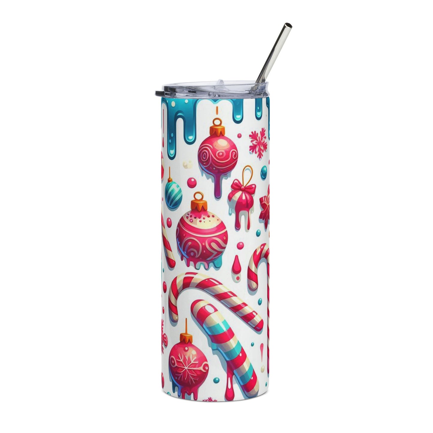 20oz Holiday Candy Cane Stainless Steel Tumbler — Christmas Ornaments & Drip Design
