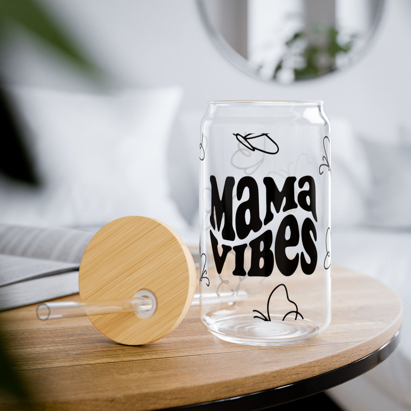 Mama Vibes Sipper Glass - 16oz Reusable Tumbler with Straw