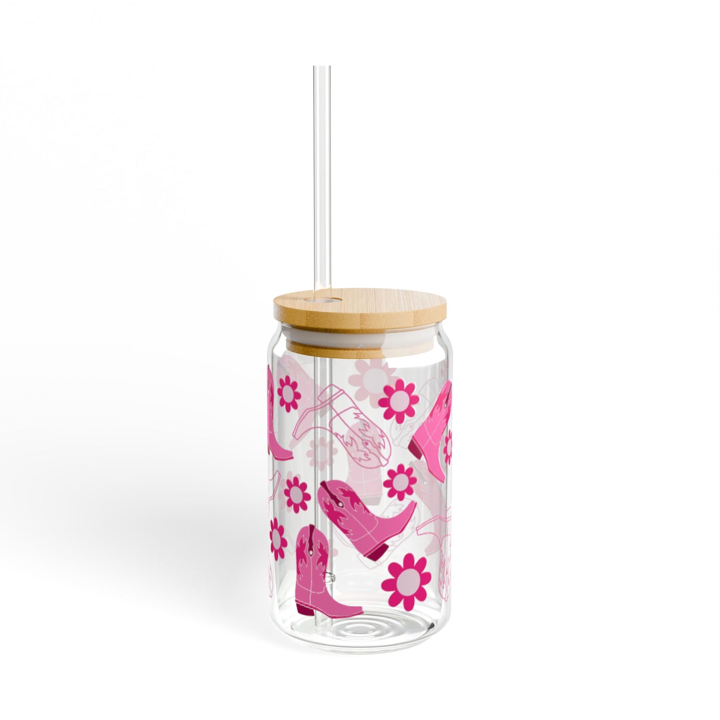 16oz Sipper Glass — Pink Cowgirl Boots & Flowers Travel Tumbler