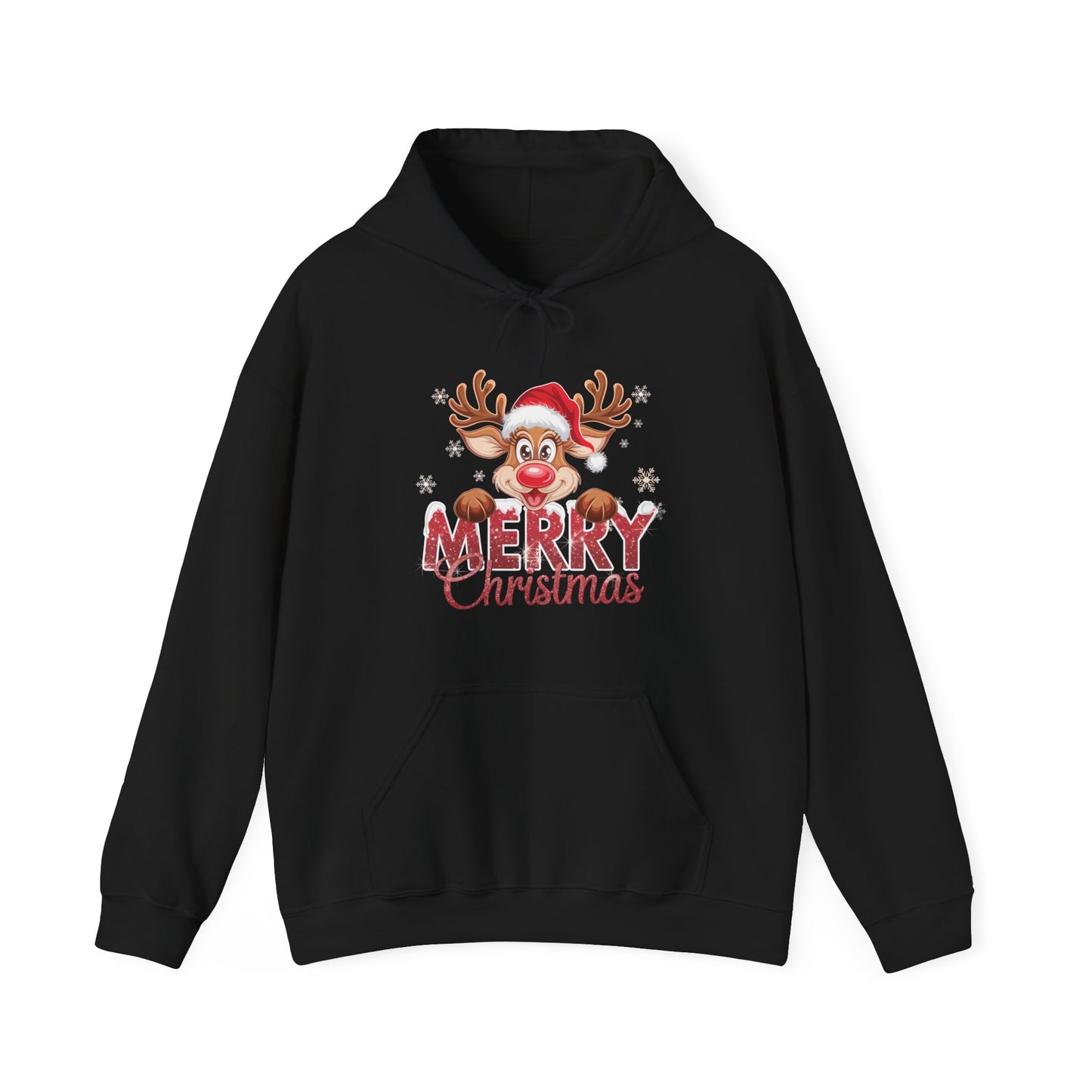 Christmas Reindeer Hoodie - 'Merry Christmas' Cute Santa Reindeer Holiday Sweatshirt