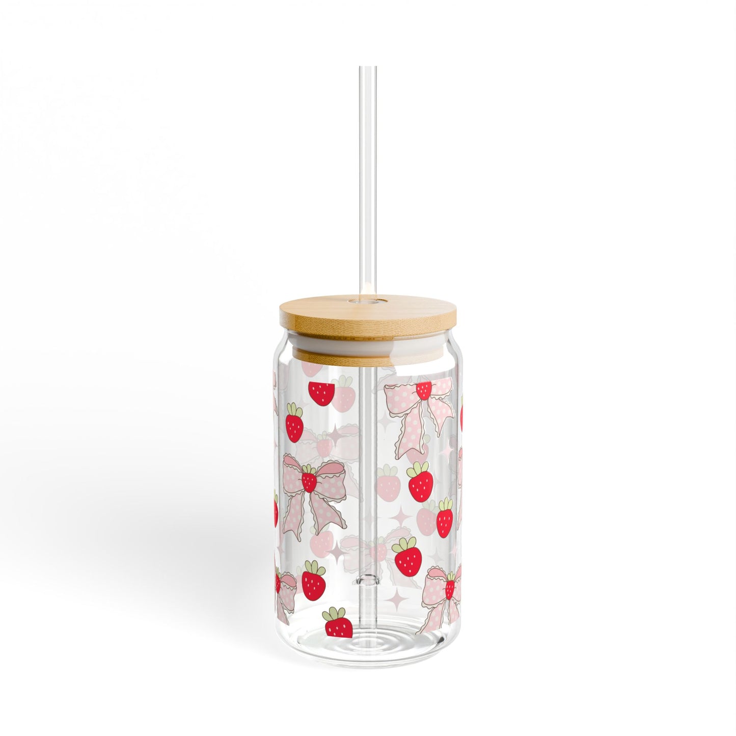 16oz Strawberry Bow Sipper Glass – Reusable Straw Tumbler