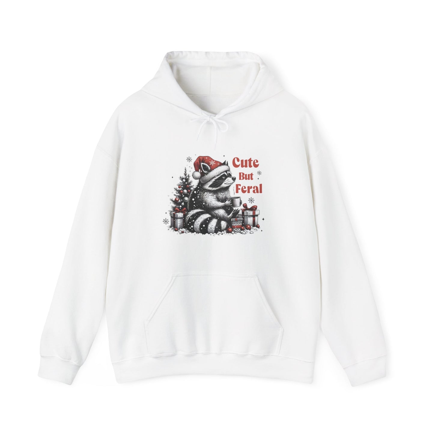 Cute But Feral Raccoon Holiday Hoodie — Christmas Animal Graphic Sweatshirt