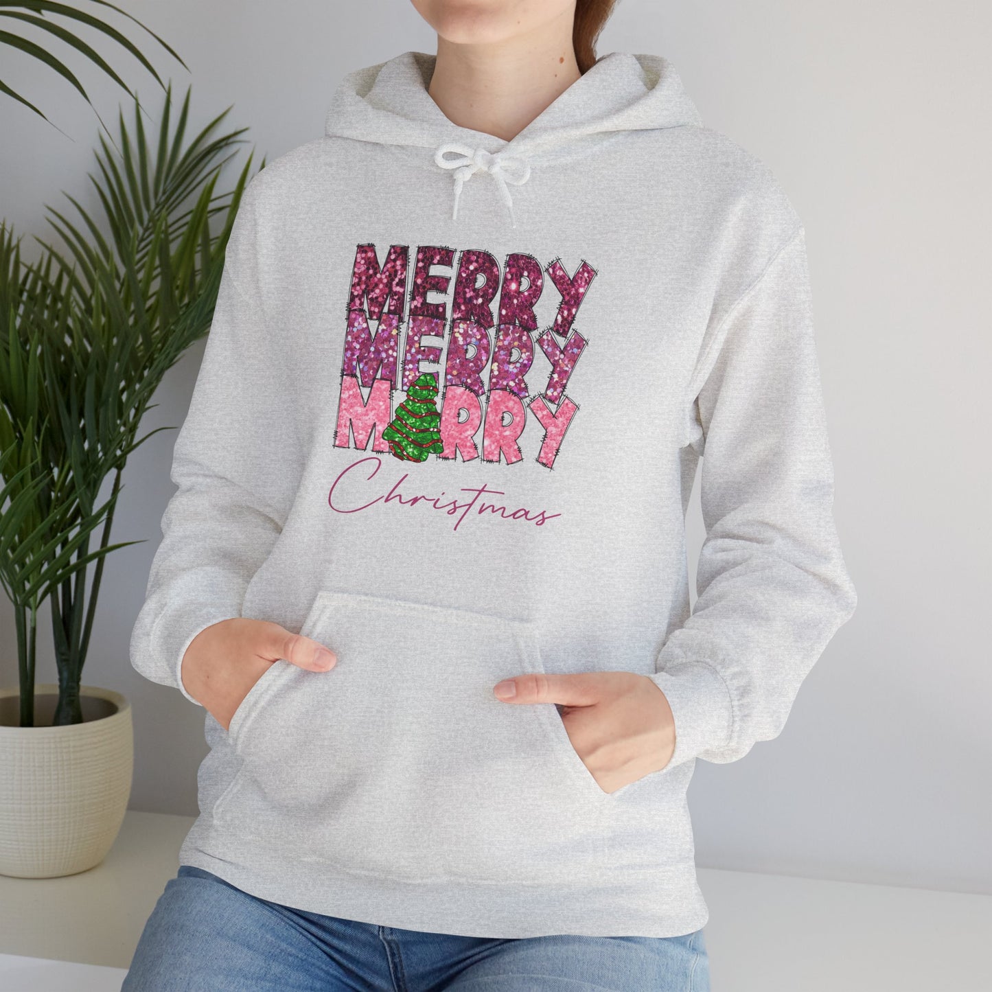 Merry Merry Merry Christmas Hoodie — Festive Floral Holiday Sweatshirt