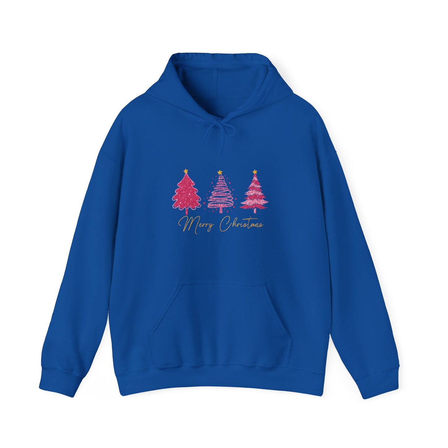 Christmas Pink Tree Hoodie — Merry Christmas Script Holiday Sweatshirt