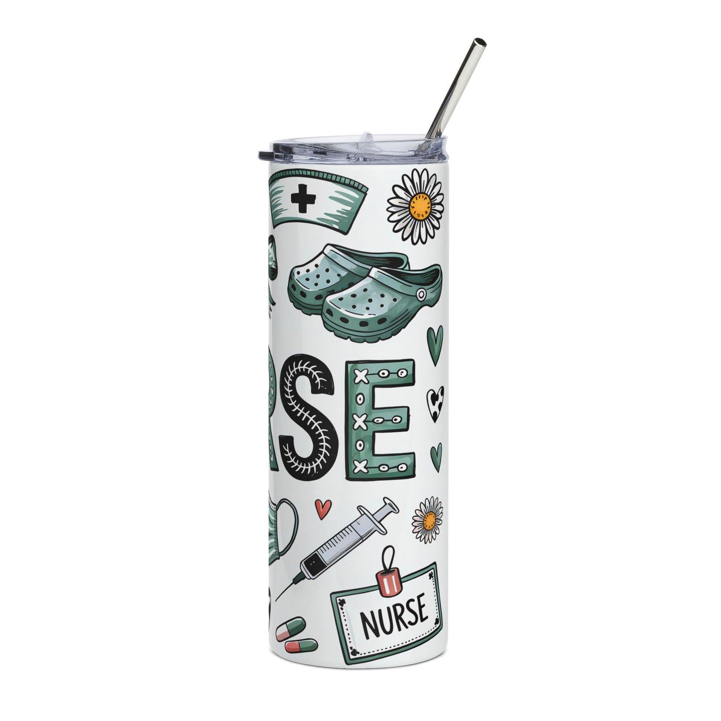 Nurse Life 20oz Stainless Steel Tumbler — Medical Stethoscope & Mask Travel Cup