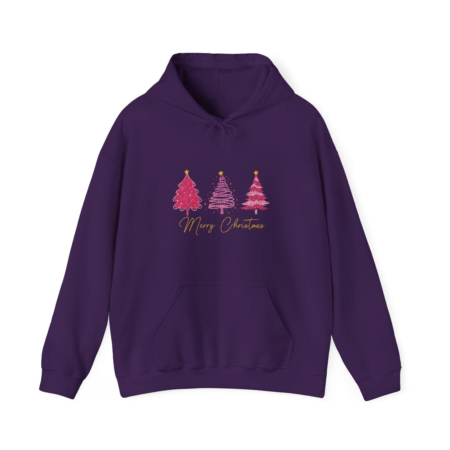 Christmas Pink Tree Hoodie — Merry Christmas Script Holiday Sweatshirt