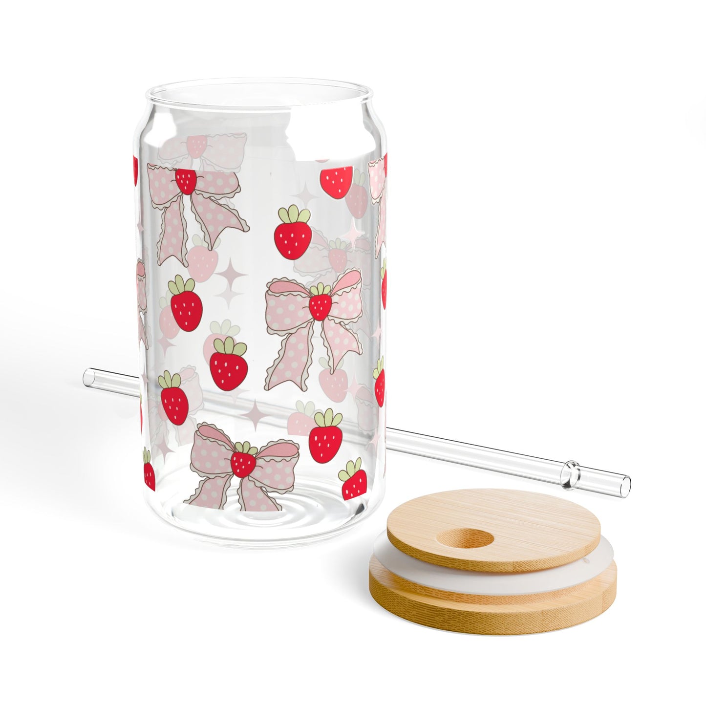 16oz Strawberry Bow Sipper Glass – Reusable Straw Tumbler