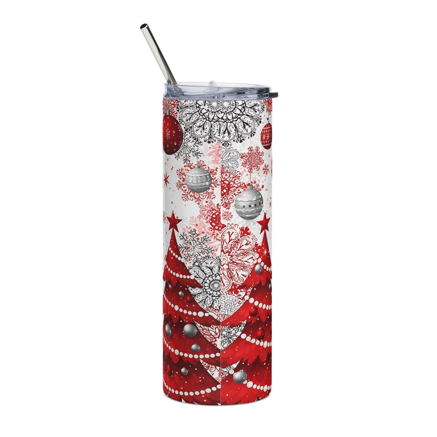 Merry Christmas 20oz Stainless Tumbler - Holiday Red Ornament & Tree Travel Cup