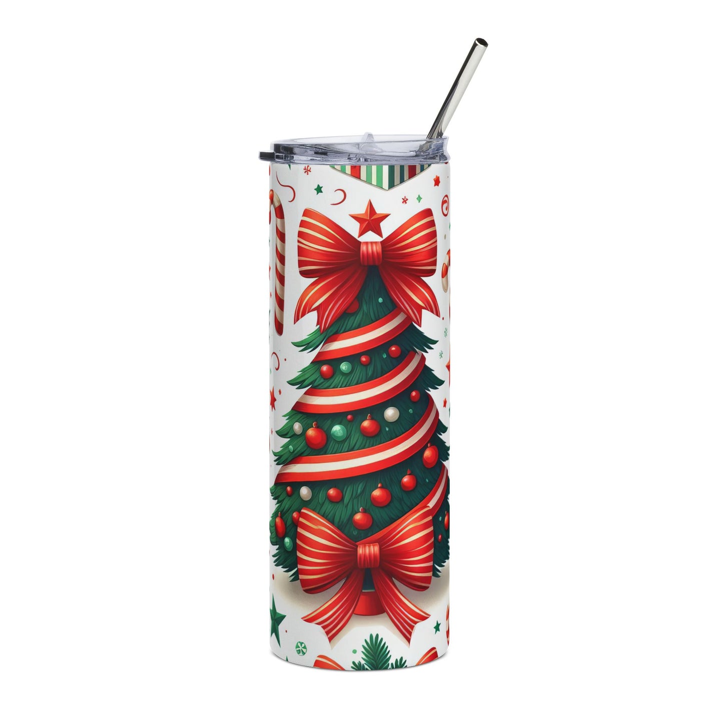 Christmas Tree & Candy Cane 20oz Stainless Tumbler — Holiday Gift Travel Mug