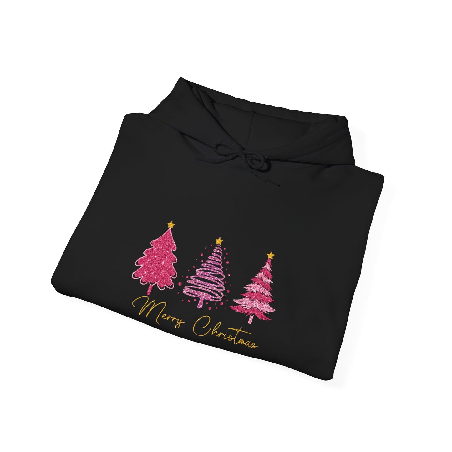 Christmas Pink Tree Hoodie — Merry Christmas Script Holiday Sweatshirt