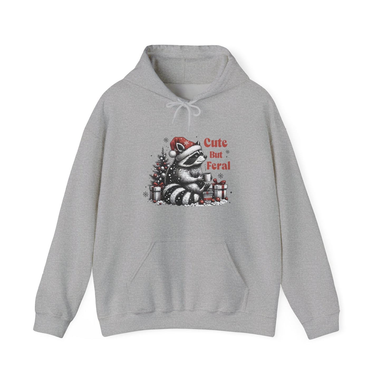 Cute But Feral Raccoon Holiday Hoodie — Christmas Animal Graphic Sweatshirt
