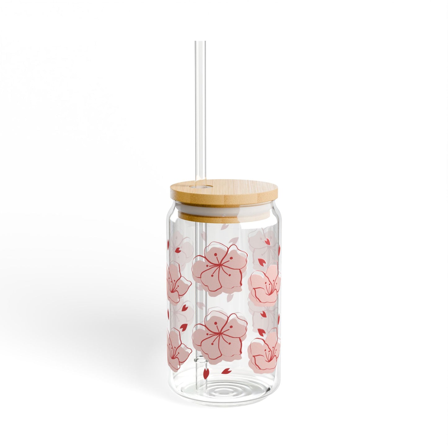 Cherry Blossom Glass Sipper, 16oz Floral Straw Tumbler