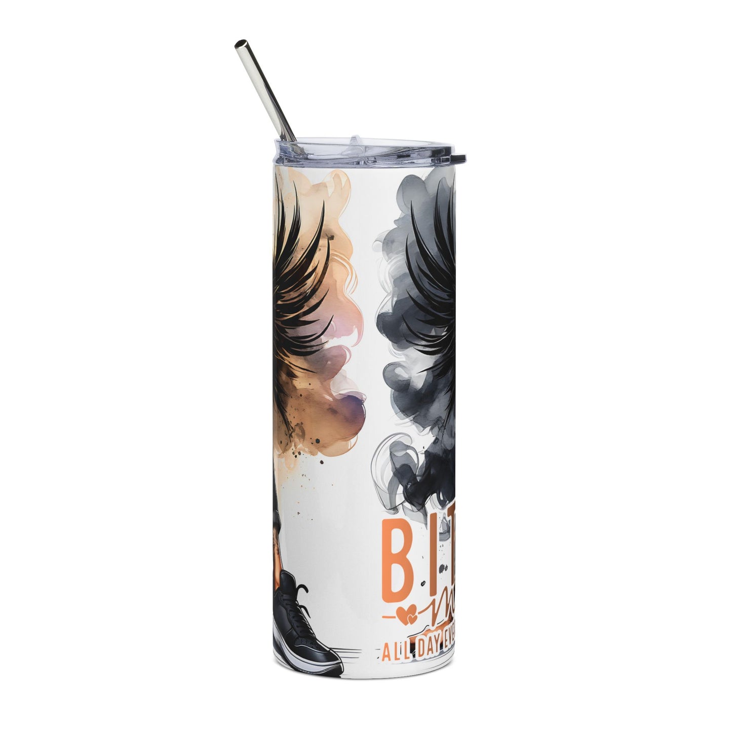 20oz Stainless Steel Tumbler — Edgy Angel Tattoo Design ("Bitch Mode" Accent)