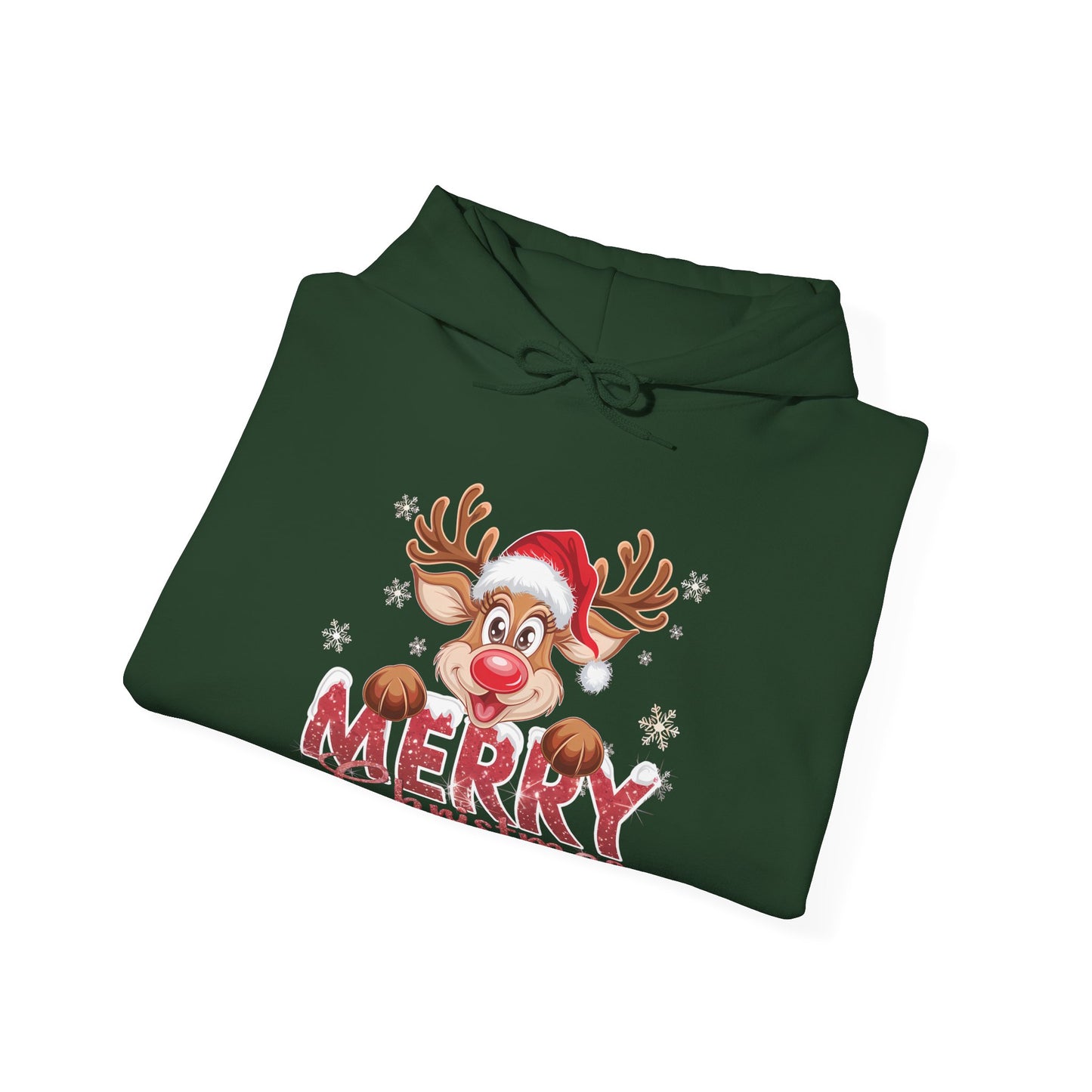 Christmas Reindeer Hoodie - 'Merry Christmas' Cute Santa Reindeer Holiday Sweatshirt