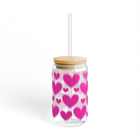 Heart Pattern Sipper Glass 16oz – Pink Love Straw Tumbler