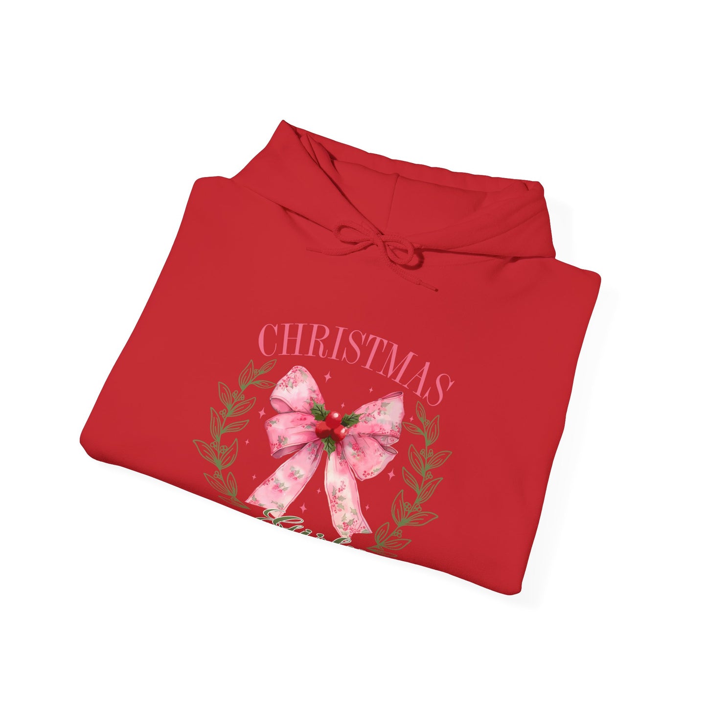 Christmas Girly Hoodie – Pink Bow Wreath Holiday Sweatshirt