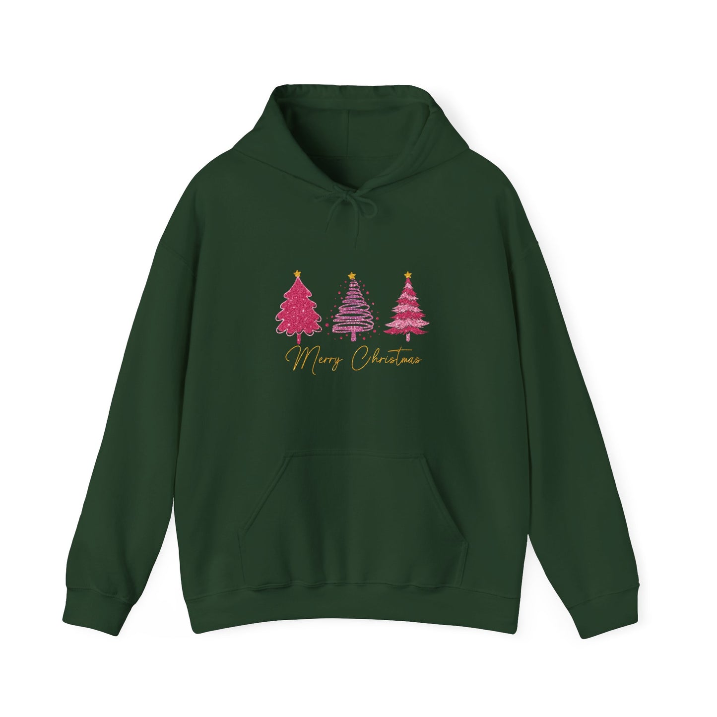 Christmas Pink Tree Hoodie — Merry Christmas Script Holiday Sweatshirt