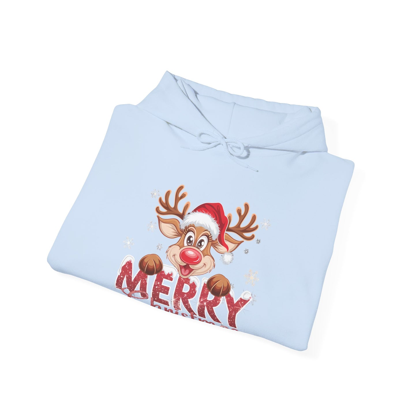 Christmas Reindeer Hoodie - 'Merry Christmas' Cute Santa Reindeer Holiday Sweatshirt