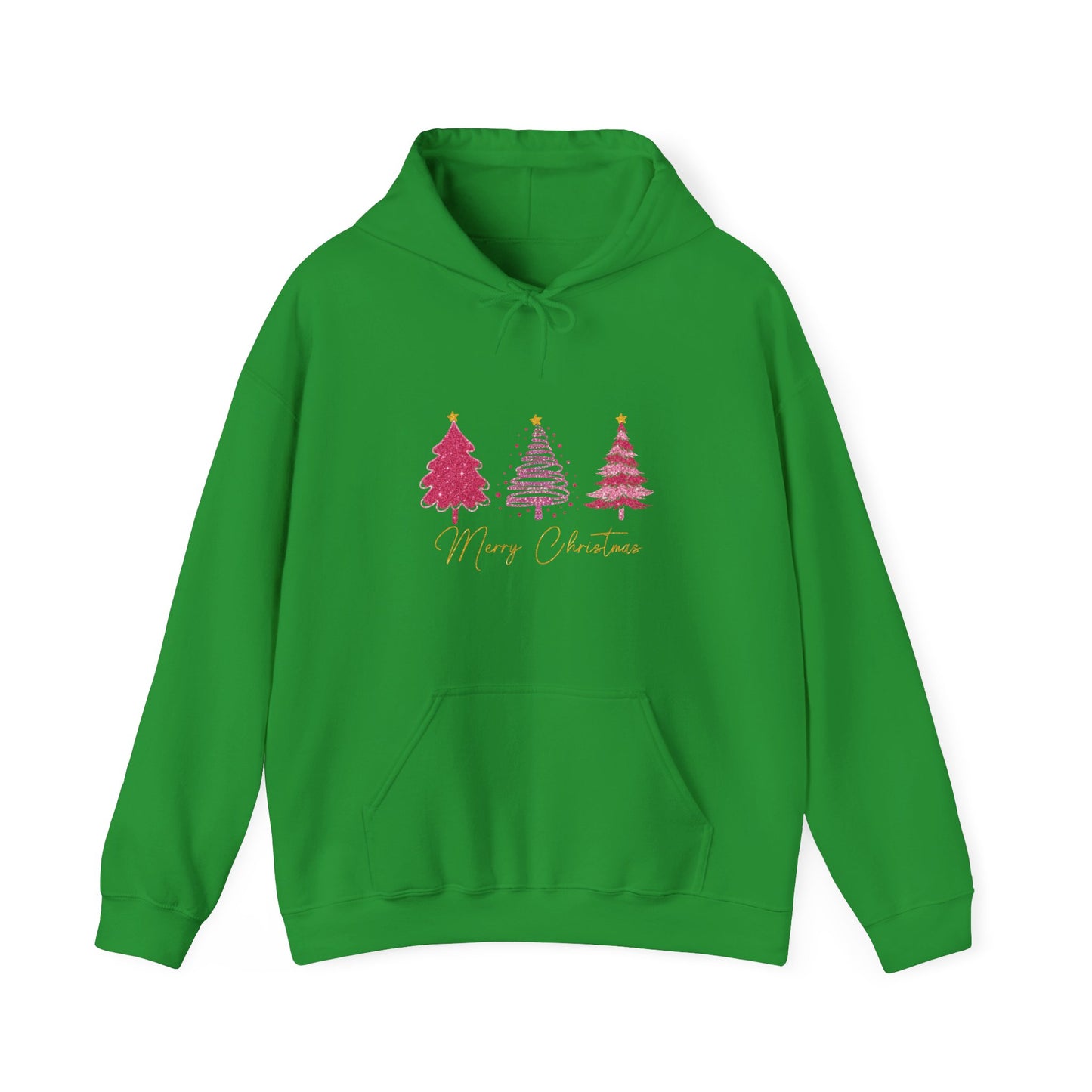 Christmas Pink Tree Hoodie — Merry Christmas Script Holiday Sweatshirt