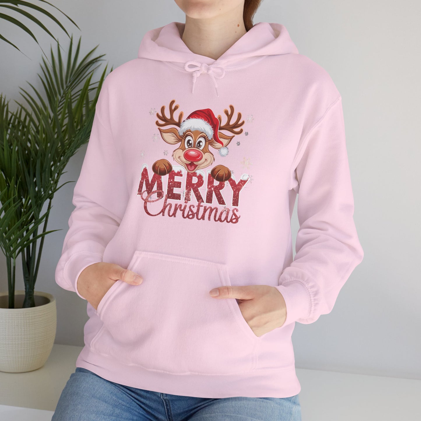 Christmas Reindeer Hoodie - 'Merry Christmas' Cute Santa Reindeer Holiday Sweatshirt