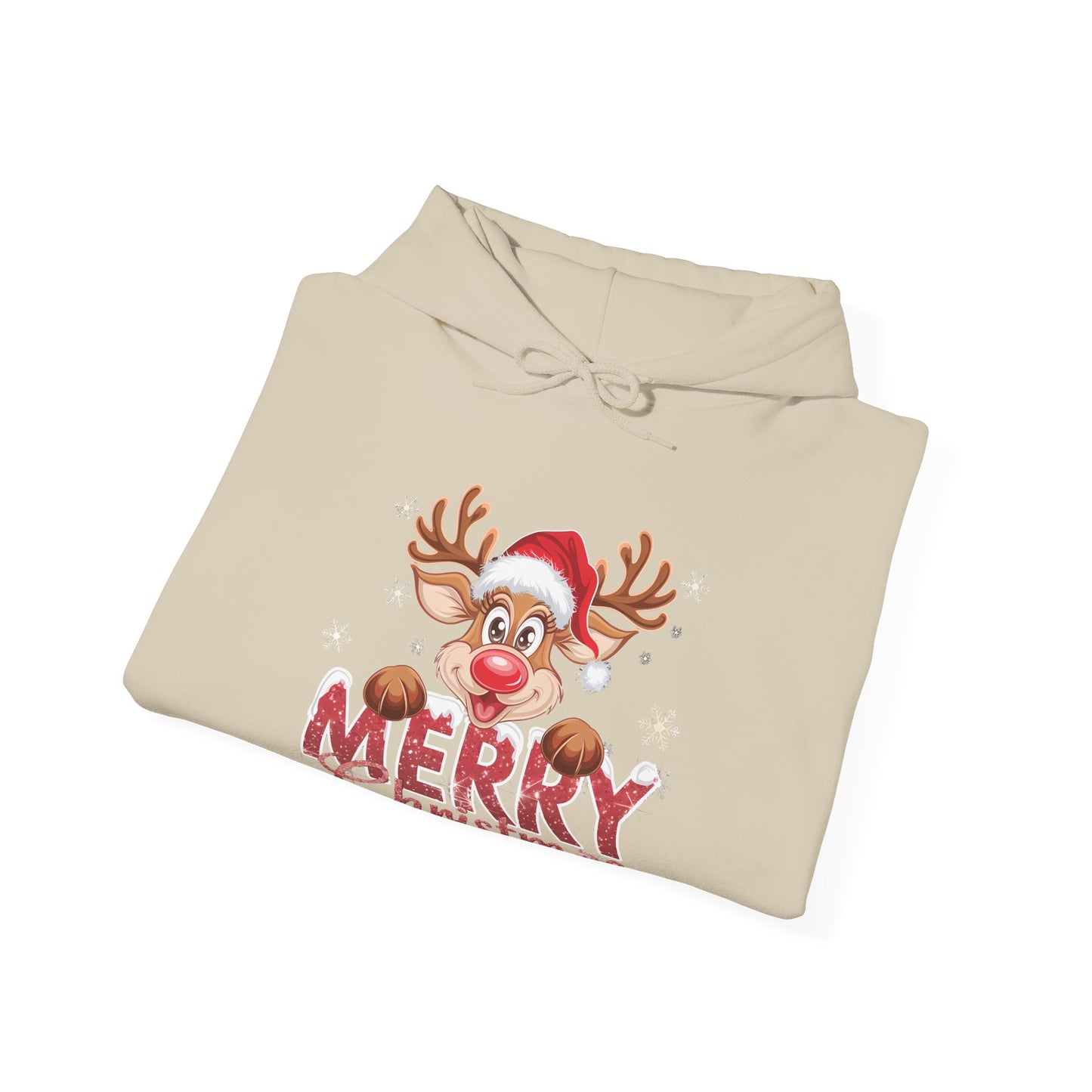 Christmas Reindeer Hoodie - 'Merry Christmas' Cute Santa Reindeer Holiday Sweatshirt