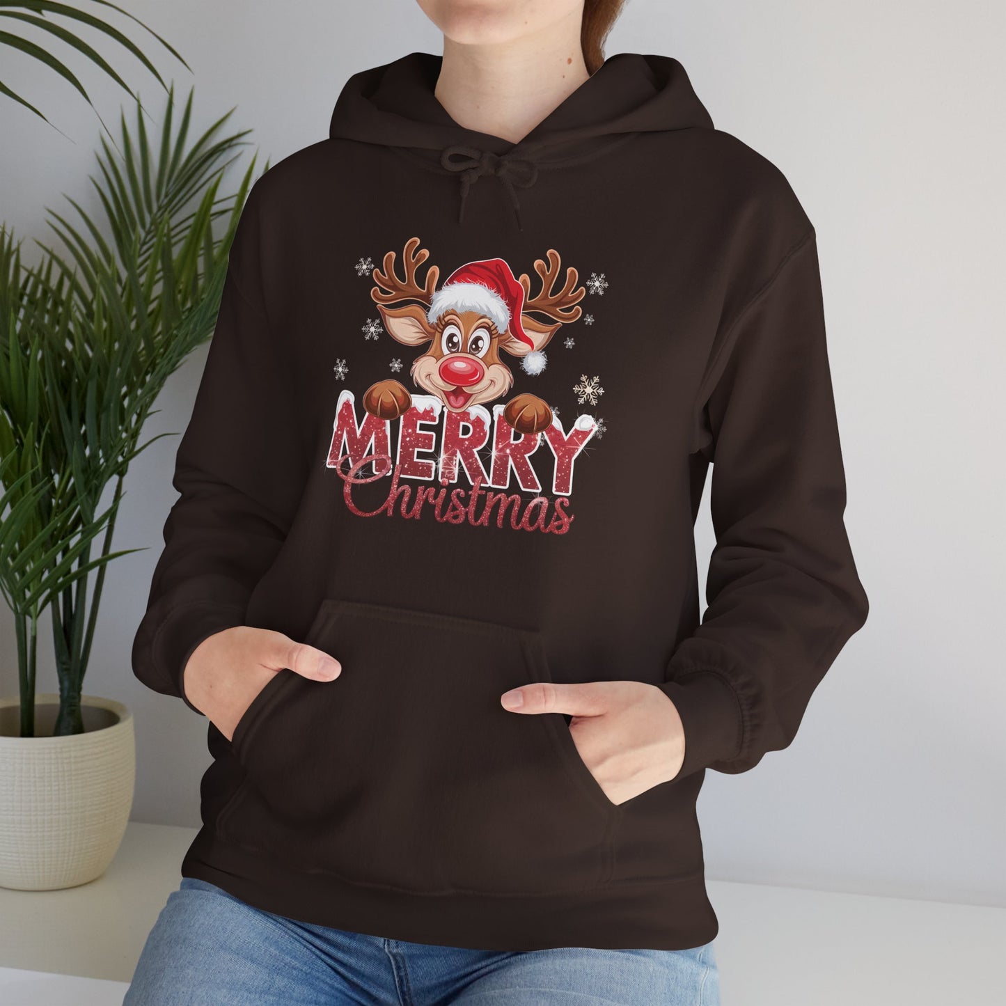 Christmas Reindeer Hoodie - 'Merry Christmas' Cute Santa Reindeer Holiday Sweatshirt