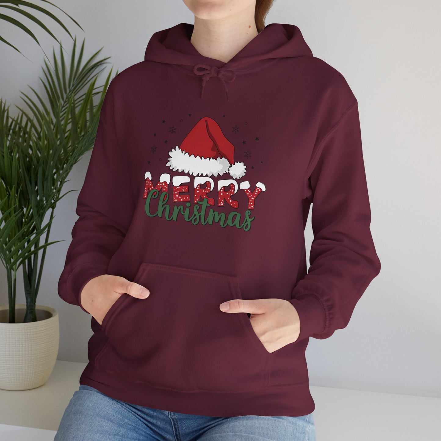 Christmas Hoodie - 'Merry Christmas' Santa Hat Holiday Sweatshirt
