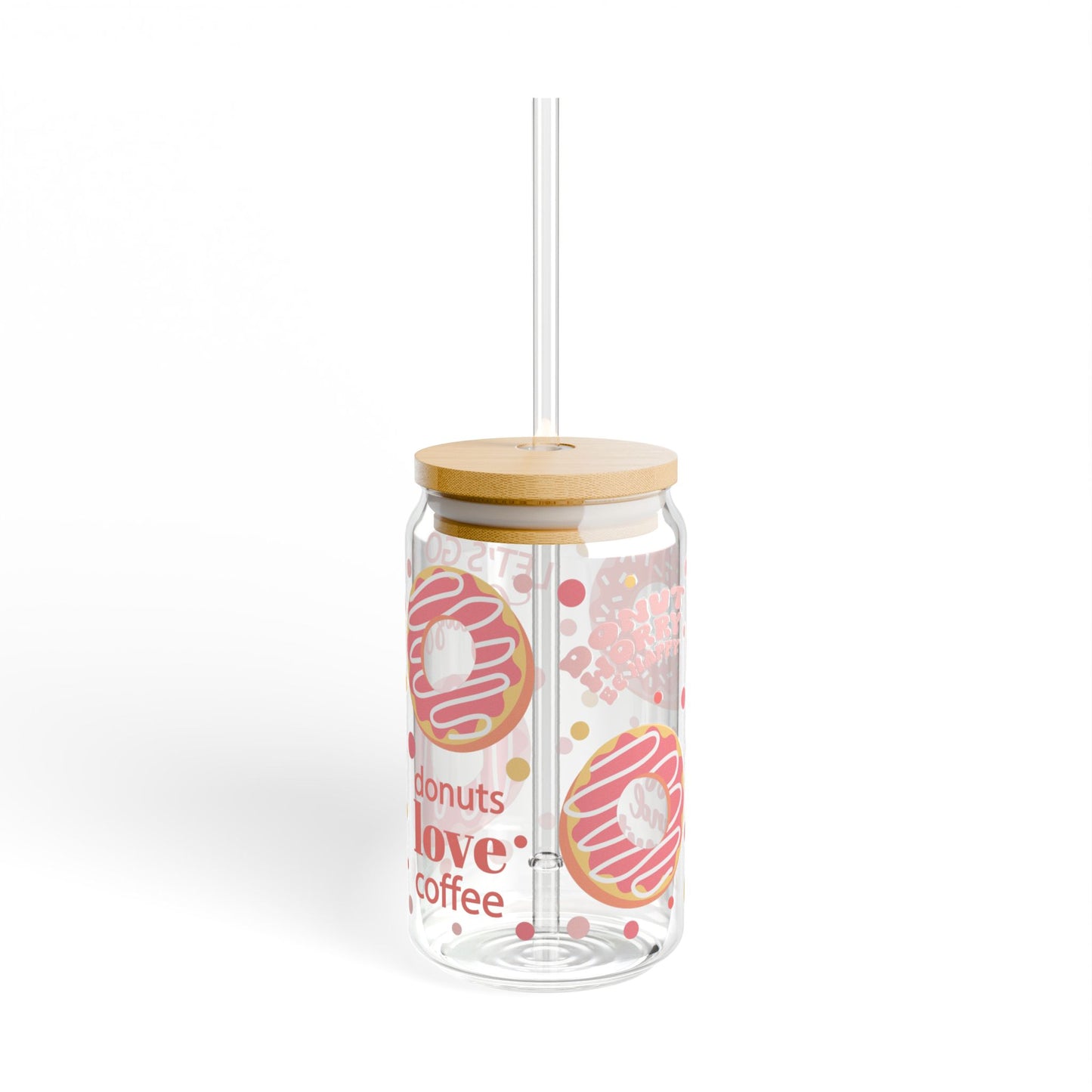 Donut & Coffee Sipper Glass - 16oz Cute Donut Patterned Straw Tumbler
