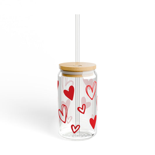 Heart Pattern Sipper Glass – 16oz Love Glass with Straw