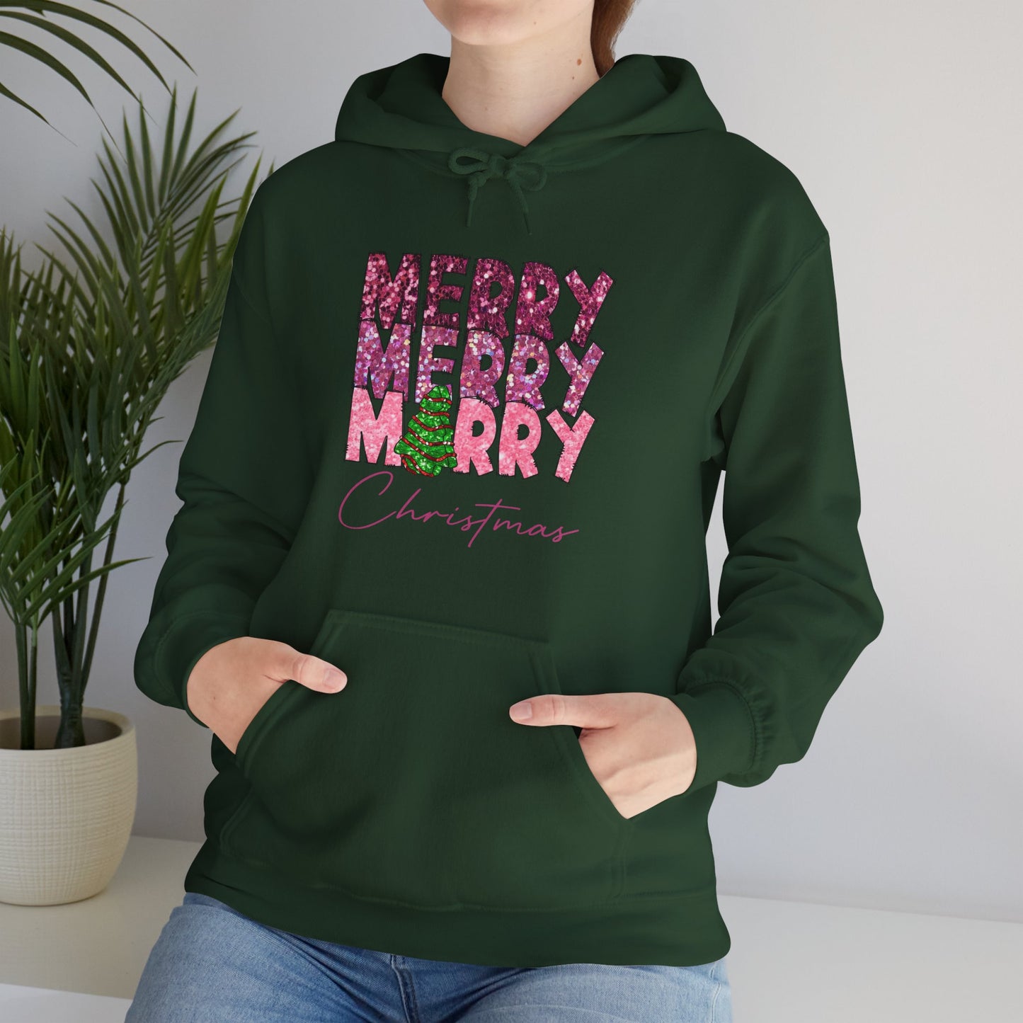 Merry Merry Merry Christmas Hoodie — Festive Floral Holiday Sweatshirt
