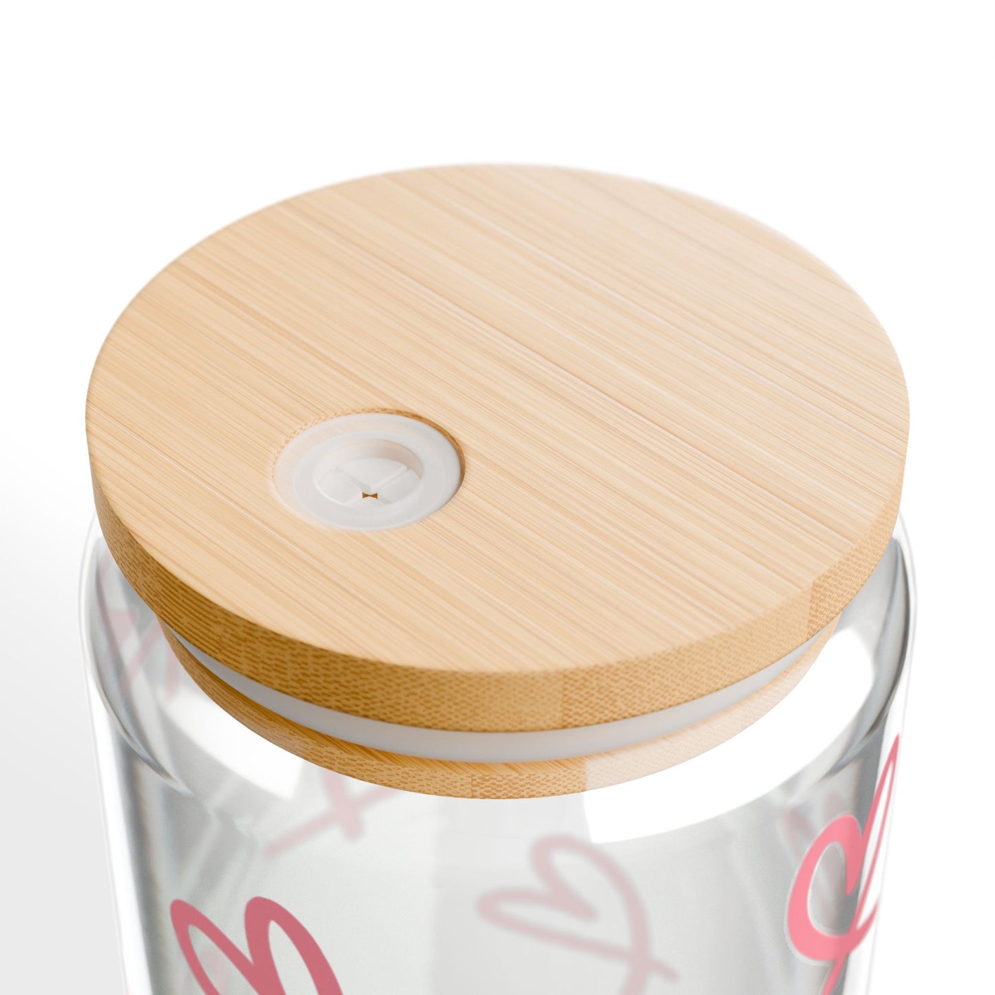 Glass Sipper Cup – Pink Doodle Hearts, 16oz Reusable Straw Tumbler