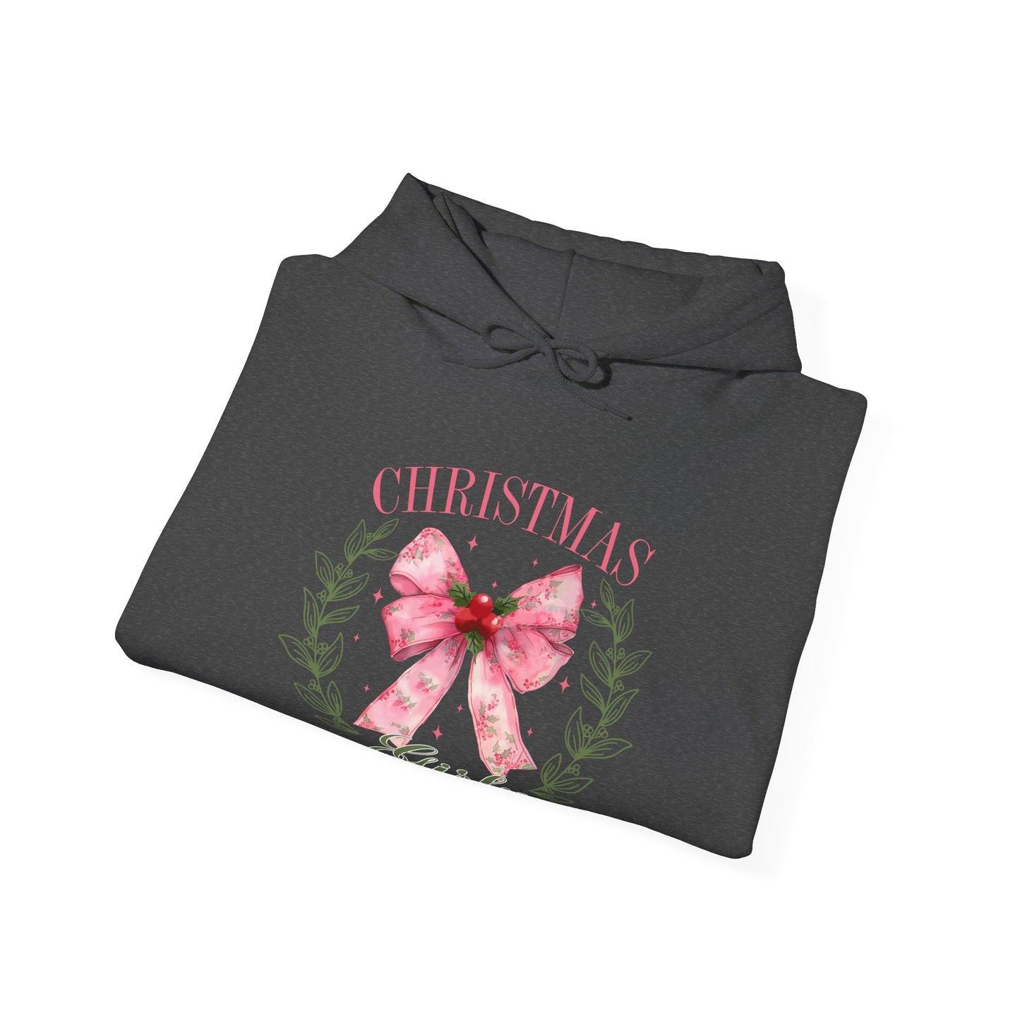 Christmas Girly Hoodie – Pink Bow Wreath Holiday Sweatshirt