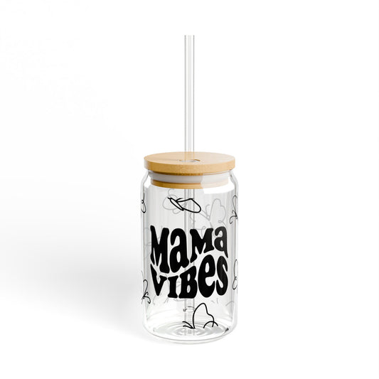 Mama Vibes Sipper Glass - 16oz Reusable Tumbler with Straw