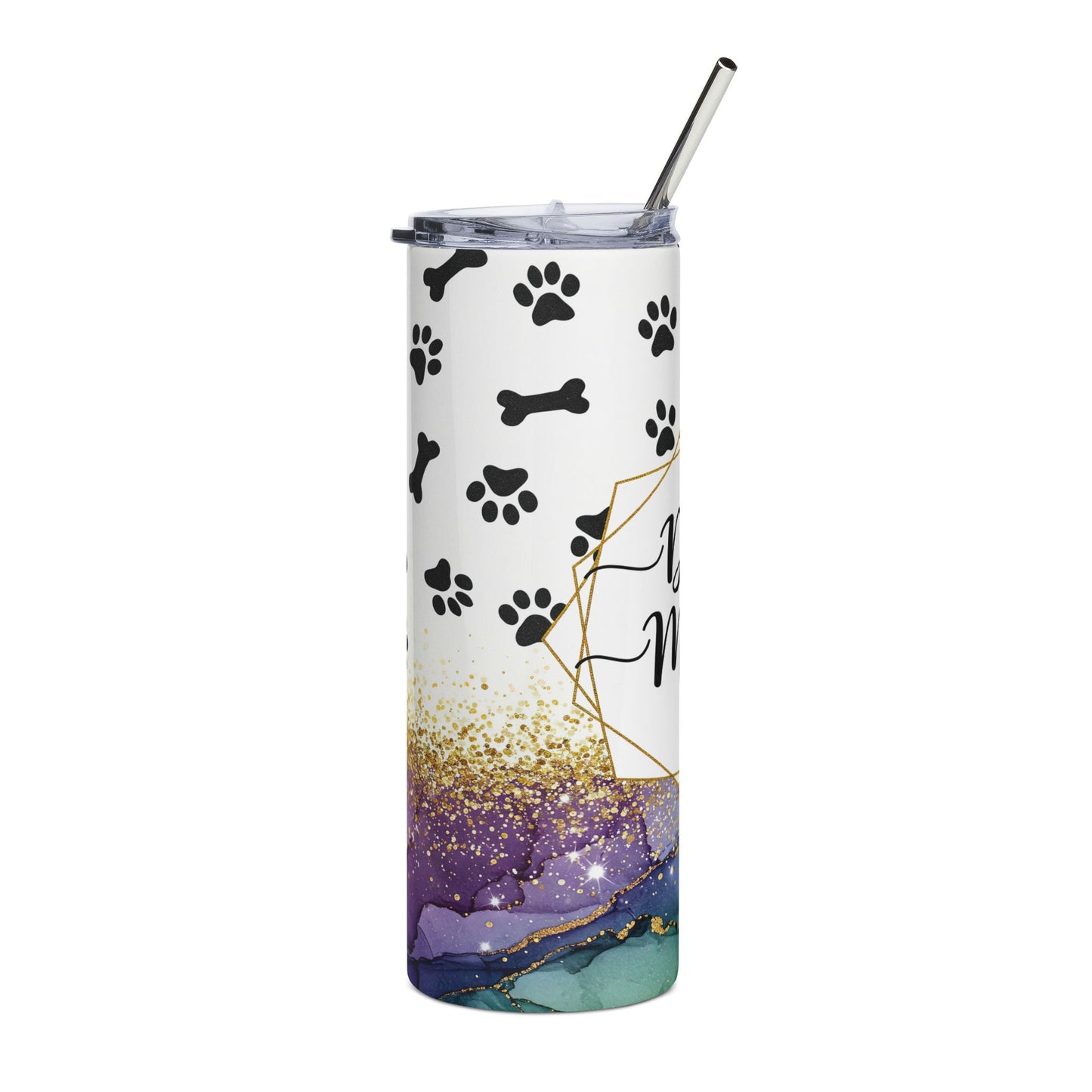Dog Mom Tumbler — 20oz Stainless Steel Insulated Travel Cup with Paw & Bone Design