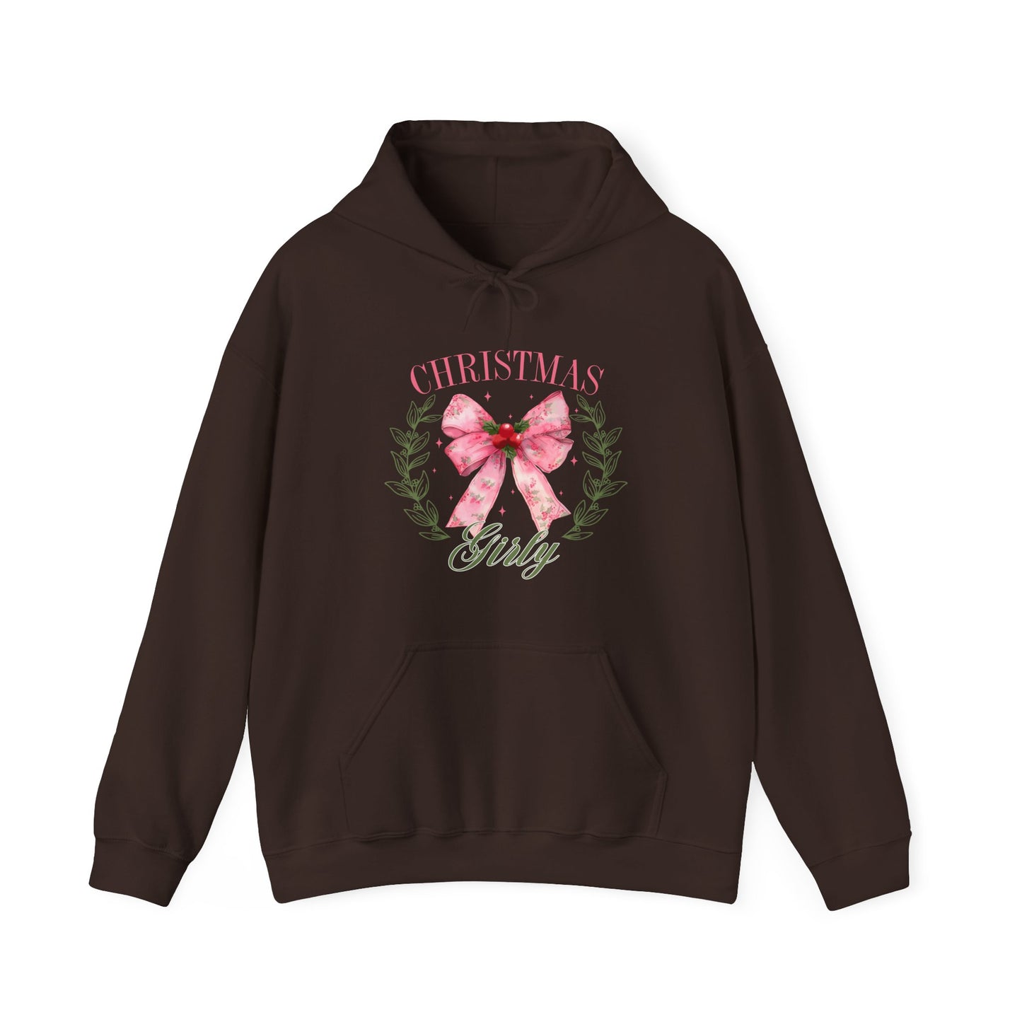 Christmas Girly Hoodie – Pink Bow Wreath Holiday Sweatshirt