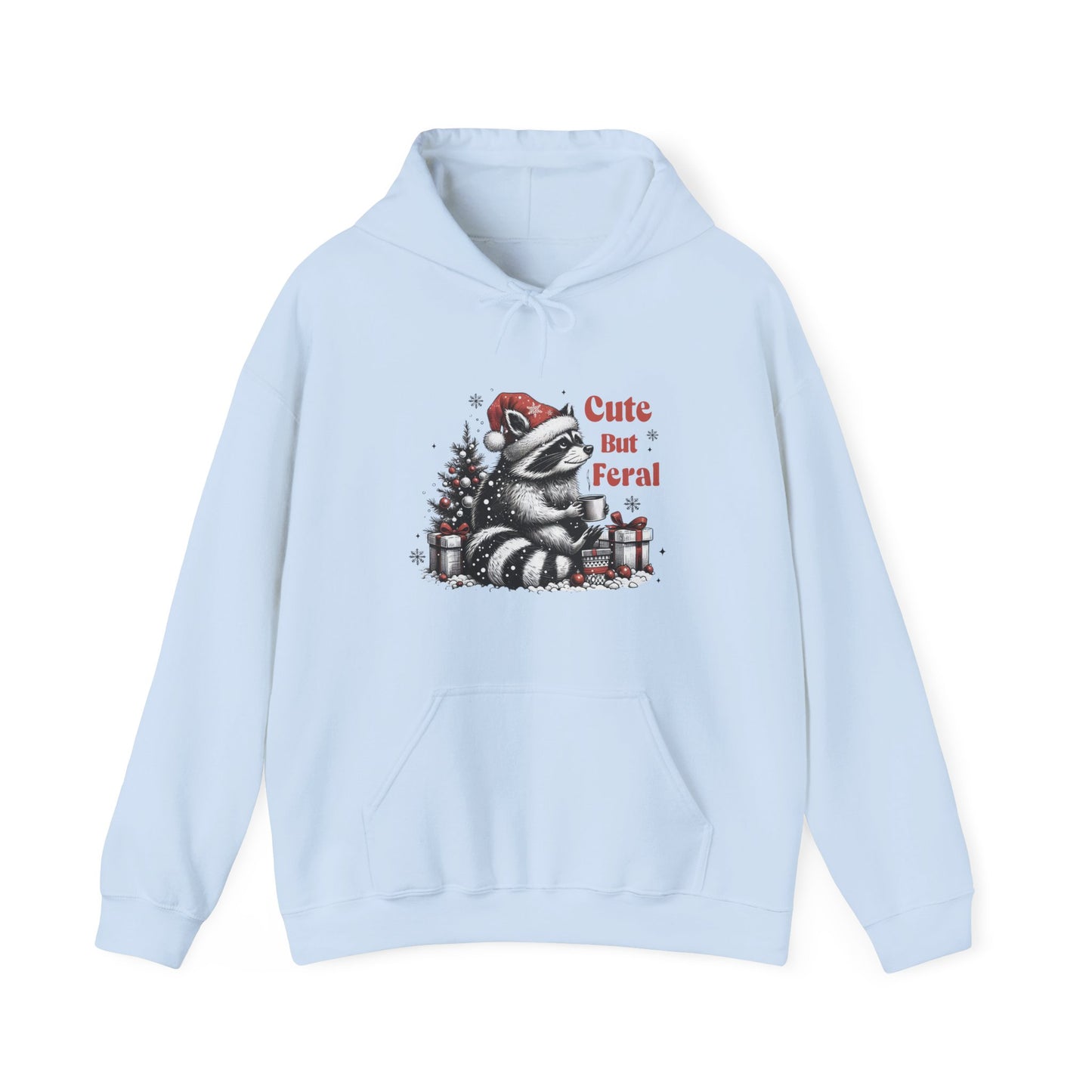Cute But Feral Raccoon Holiday Hoodie — Christmas Animal Graphic Sweatshirt