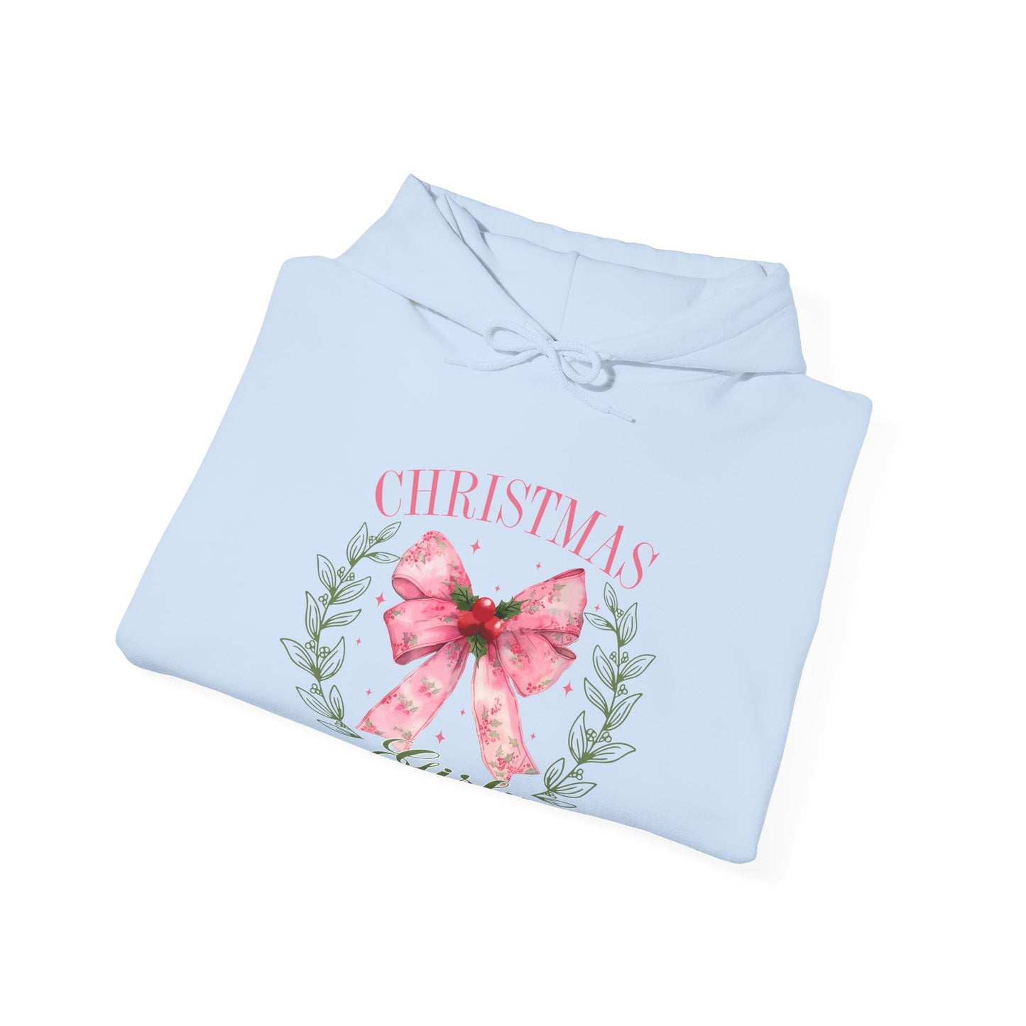 Christmas Girly Hoodie – Pink Bow Wreath Holiday Sweatshirt