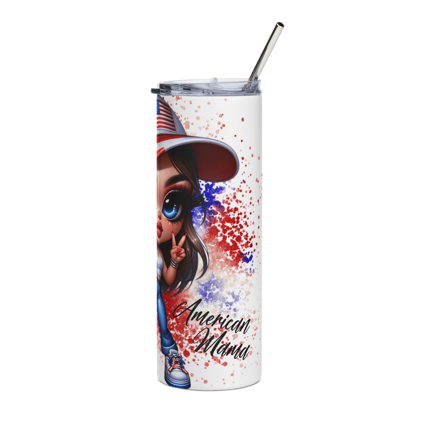 20oz Patriotic Girl Stainless Steel Tumbler — American Flag Cute Character
