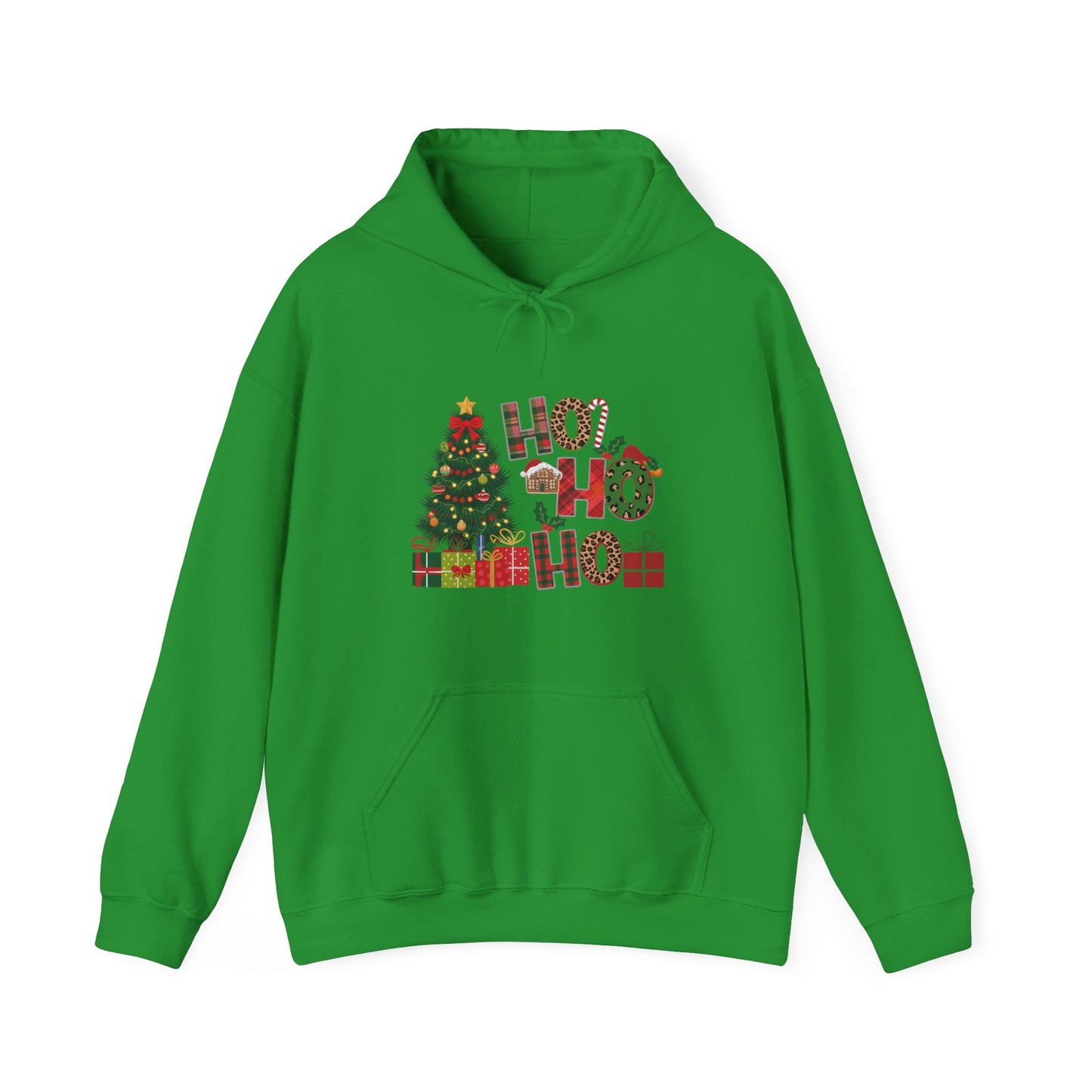 Christmas 'Ho Ho Ho' Hoodie with Tree & Gifts - Festive Holiday Sweatshirt