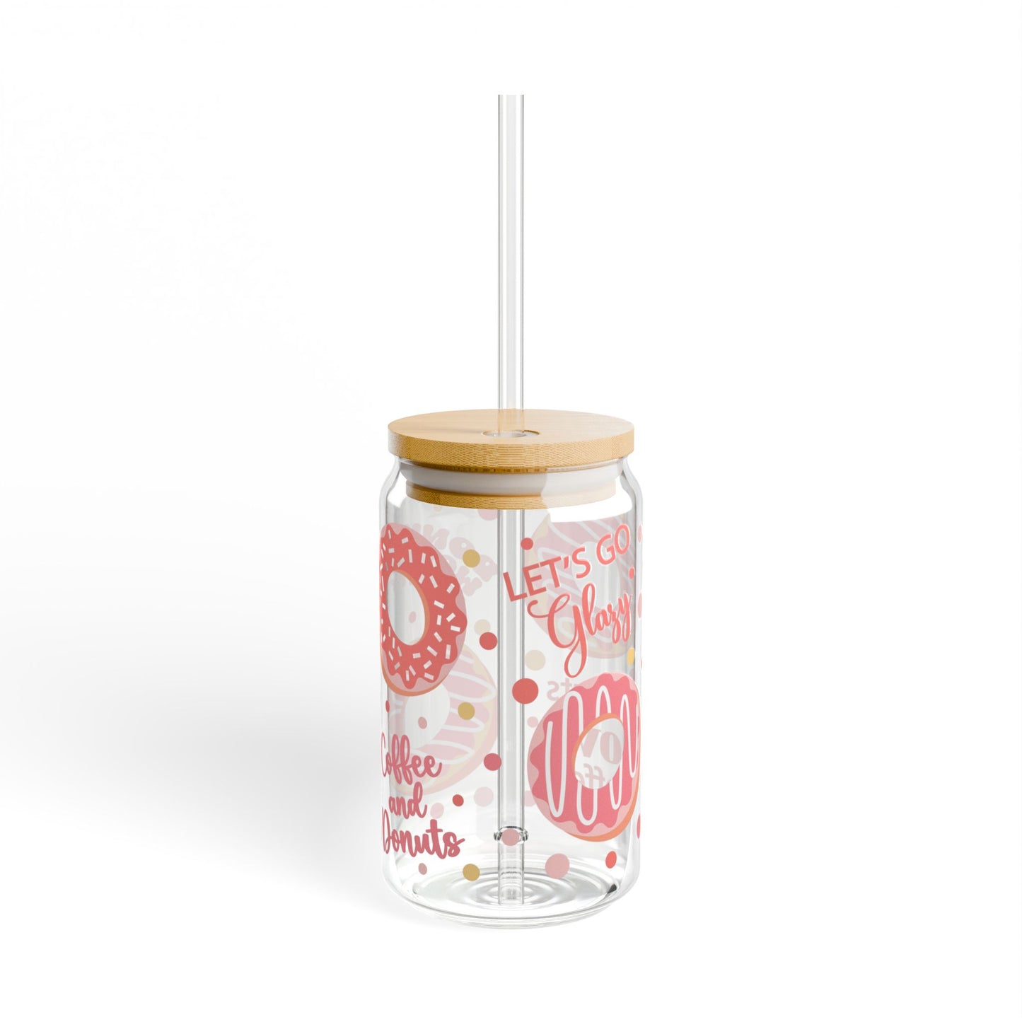 Donut & Coffee Sipper Glass - 16oz Cute Donut Patterned Straw Tumbler