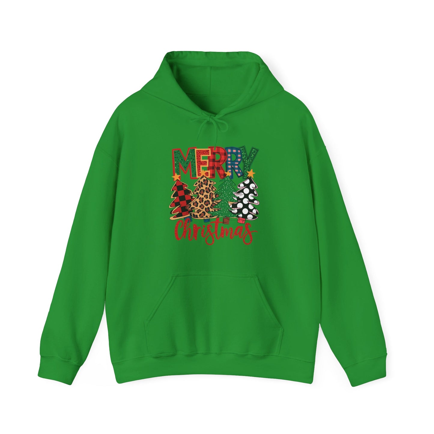 Merry Christmas Pine Tree Hoodie — Festive Buffalo Plaid Holiday Sweatshirt