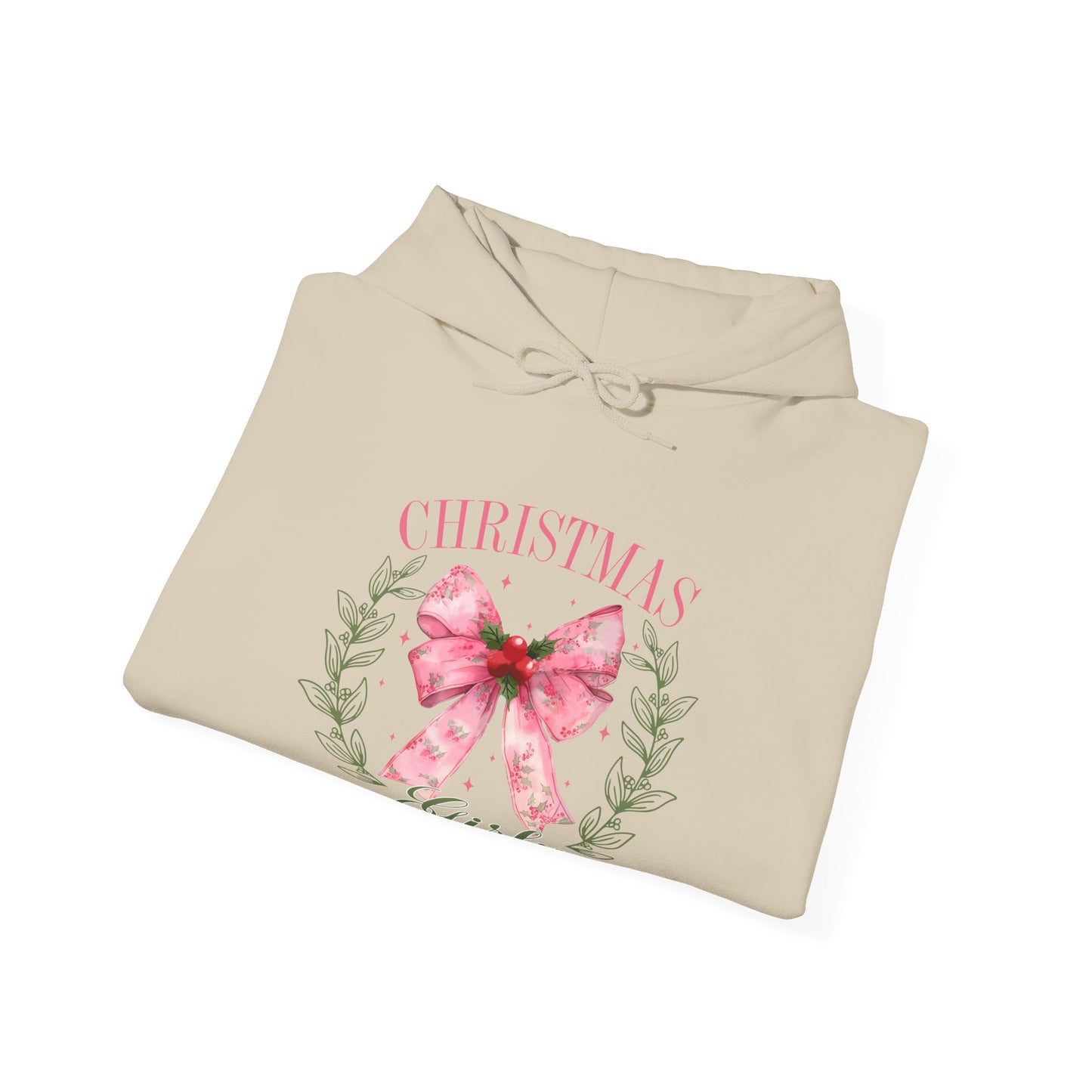 Christmas Girly Hoodie – Pink Bow Wreath Holiday Sweatshirt