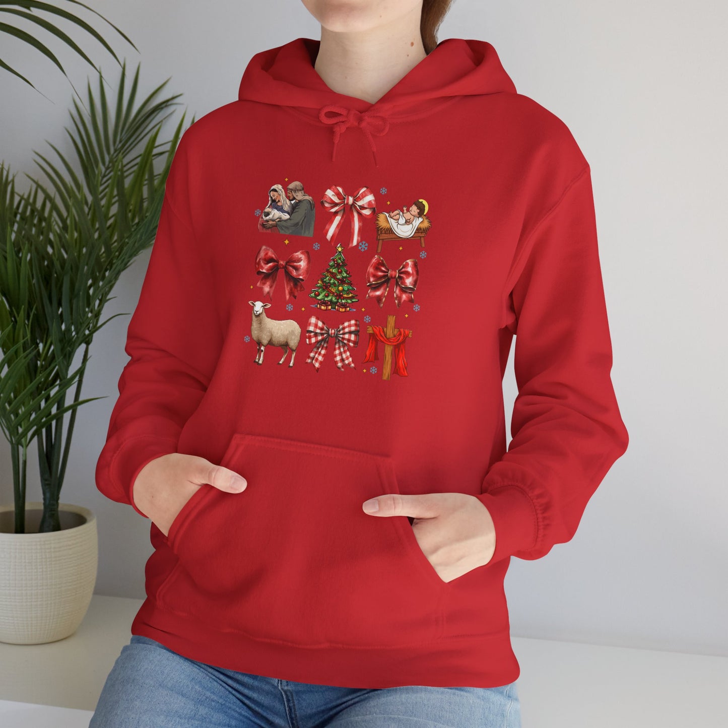 Christmas Bow & Reindeer Hoodie — Festive Holiday Graphic Sweatshirt