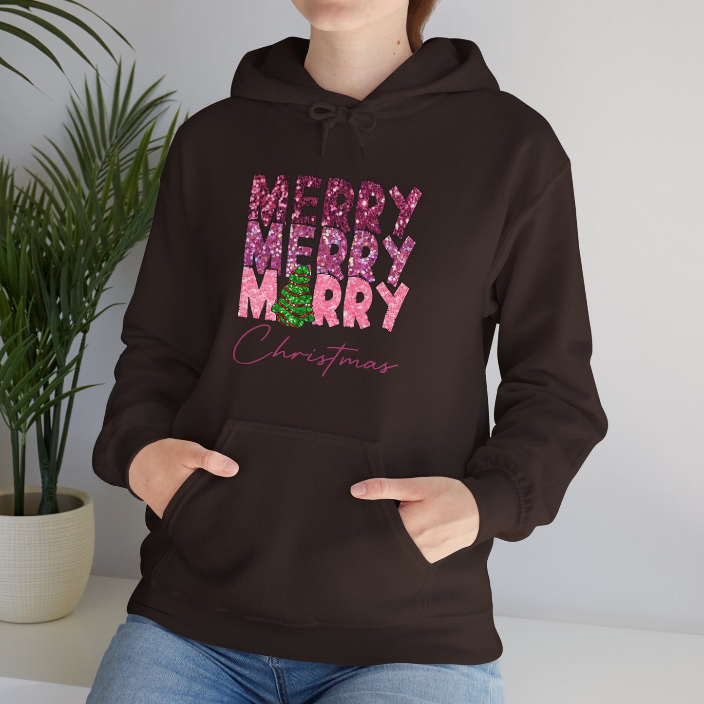 Merry Merry Merry Christmas Hoodie — Festive Floral Holiday Sweatshirt