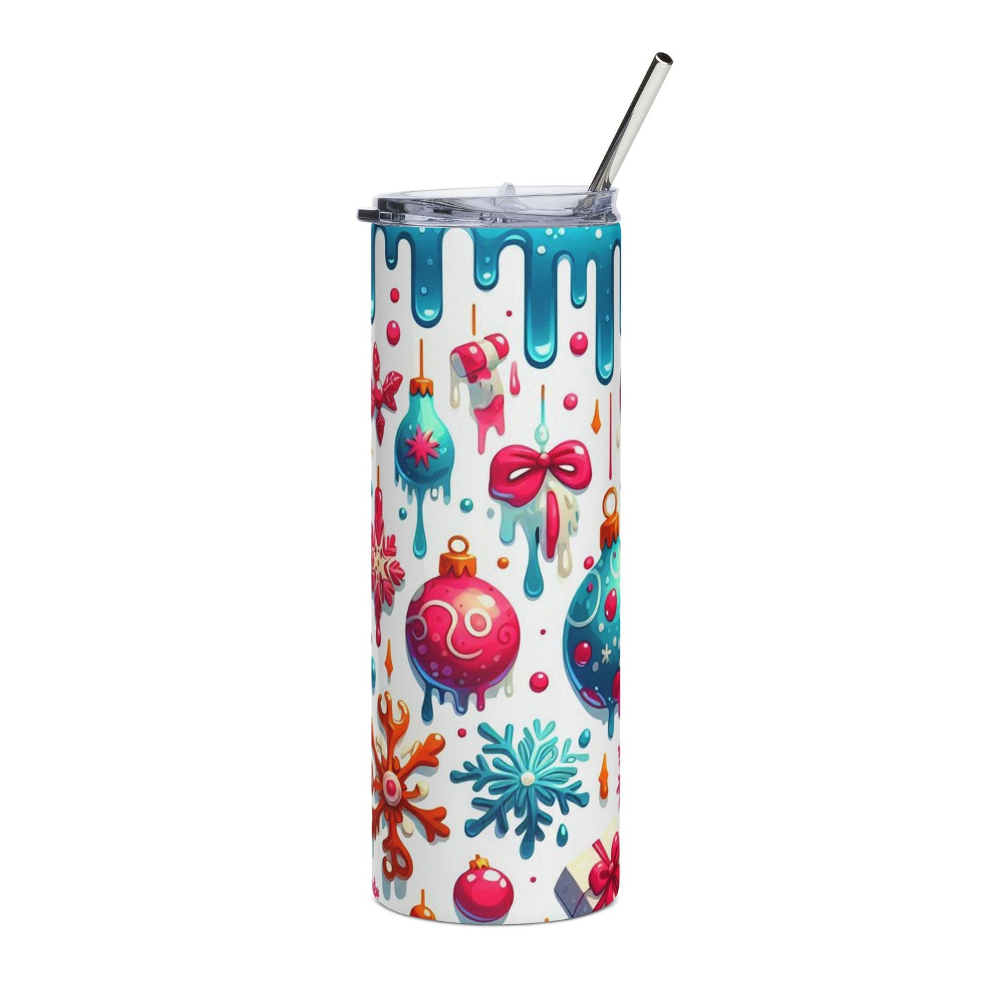 20oz Holiday Candy Cane Stainless Steel Tumbler — Christmas Ornaments & Drip Design