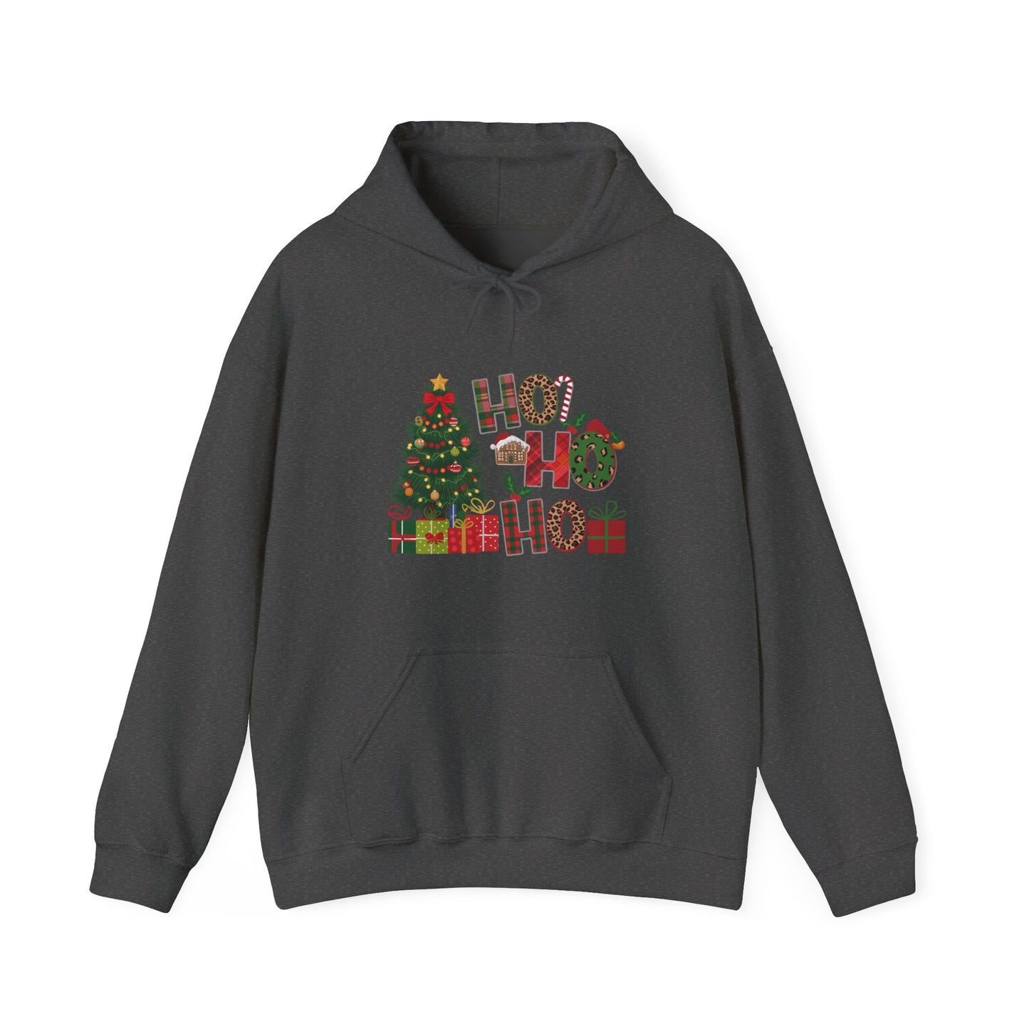 Christmas 'Ho Ho Ho' Hoodie with Tree & Gifts - Festive Holiday Sweatshirt