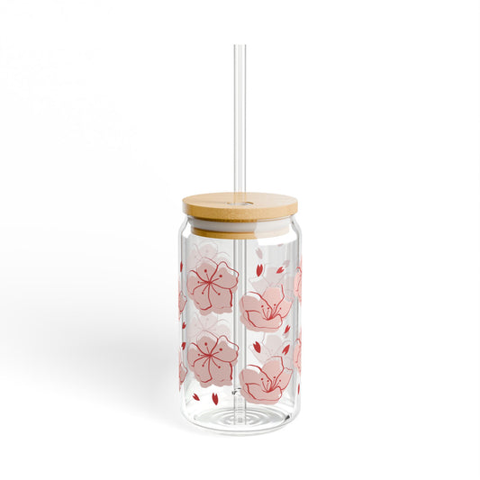 Cherry Blossom Glass Sipper, 16oz Floral Straw Tumbler
